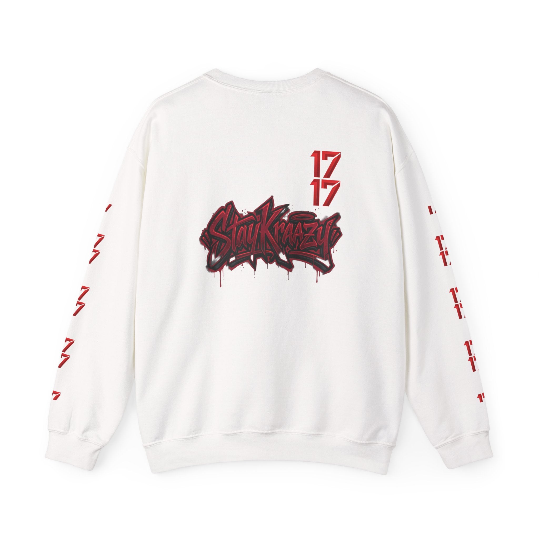 Streetwear Crewneck Sweatshirt — Graffiti 'Stay Krazy' Design with 17/17 Sleeve Accents