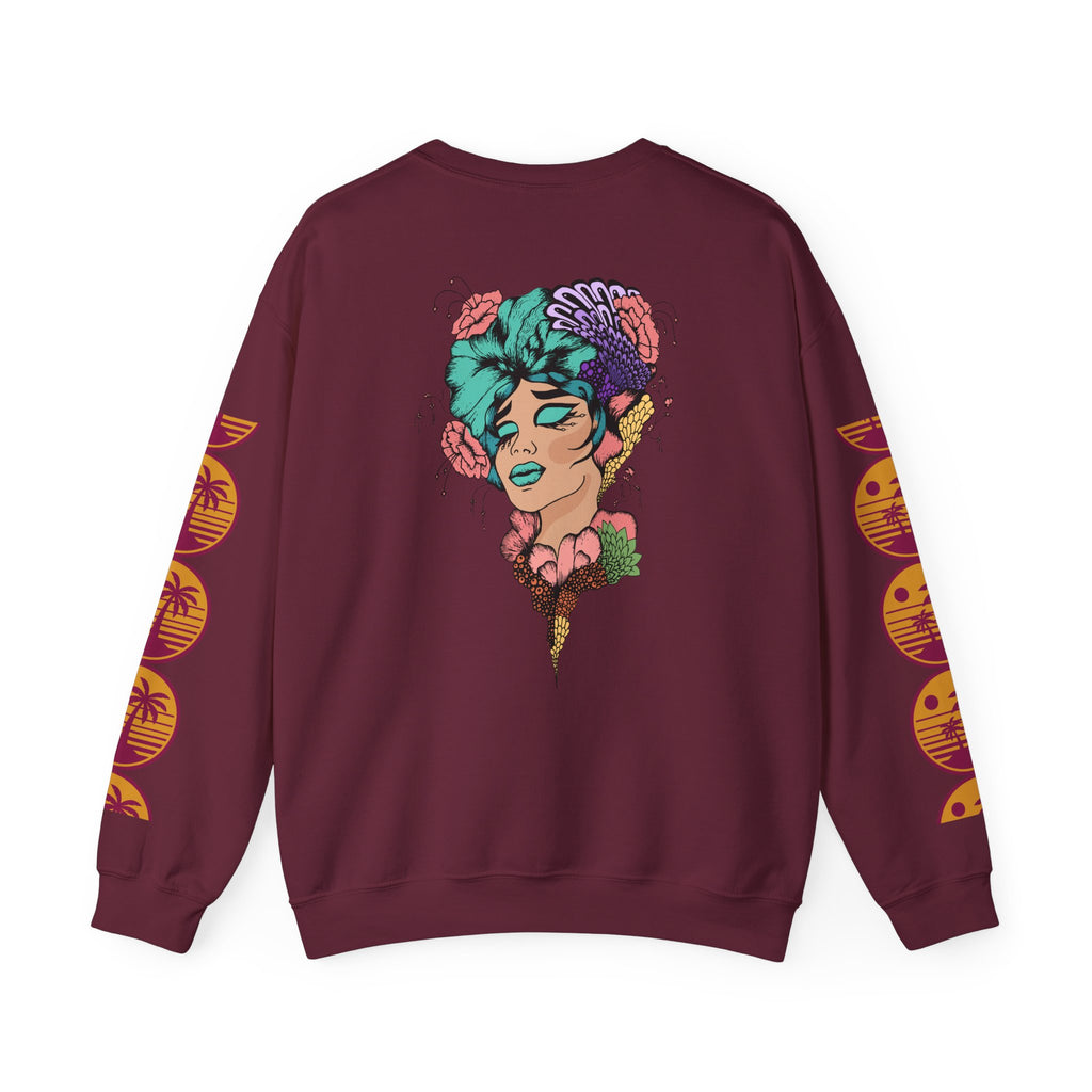 Crewneck Sweatshirt — Floral Femme Portrait “FitFashionBaby” Graphic