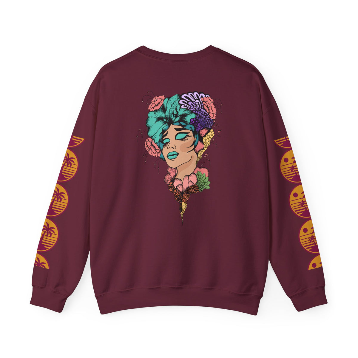 Crewneck Sweatshirt — Floral Femme Portrait “FitFashionBaby” Graphic