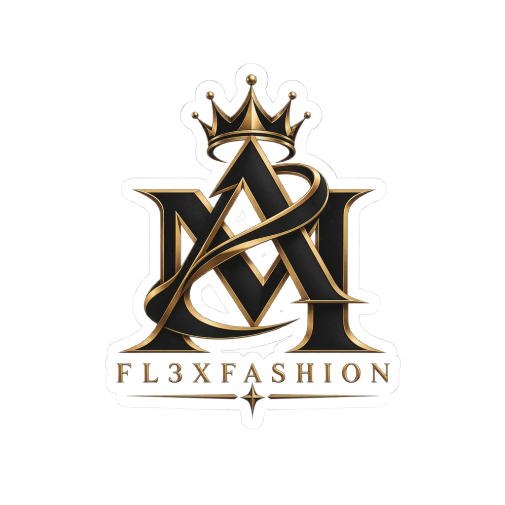 Fl3xFashion Gold Crown Logo Kiss-Cut Sticker — Luxe Monogram Laptop Decal