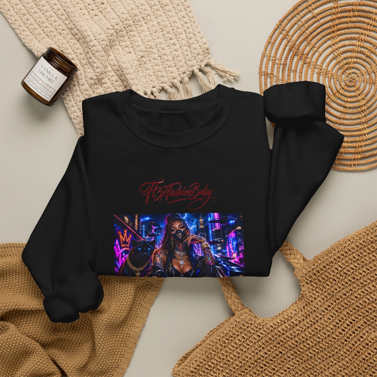Crewneck Sweatshirt — Futuristic Neon City Graphic