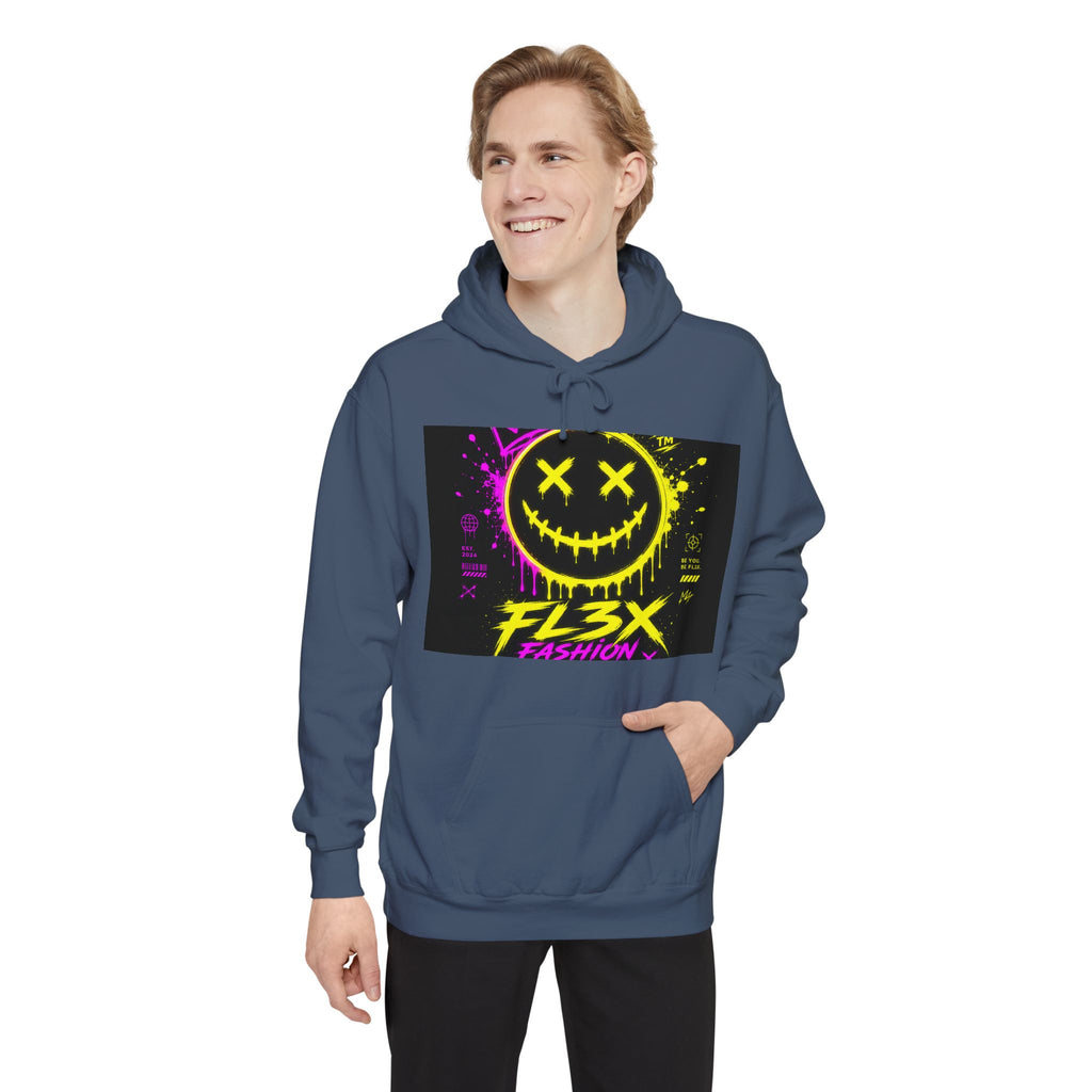 Graffiti Smiley Hoodie — FL3X Neon Streetwear Pullover