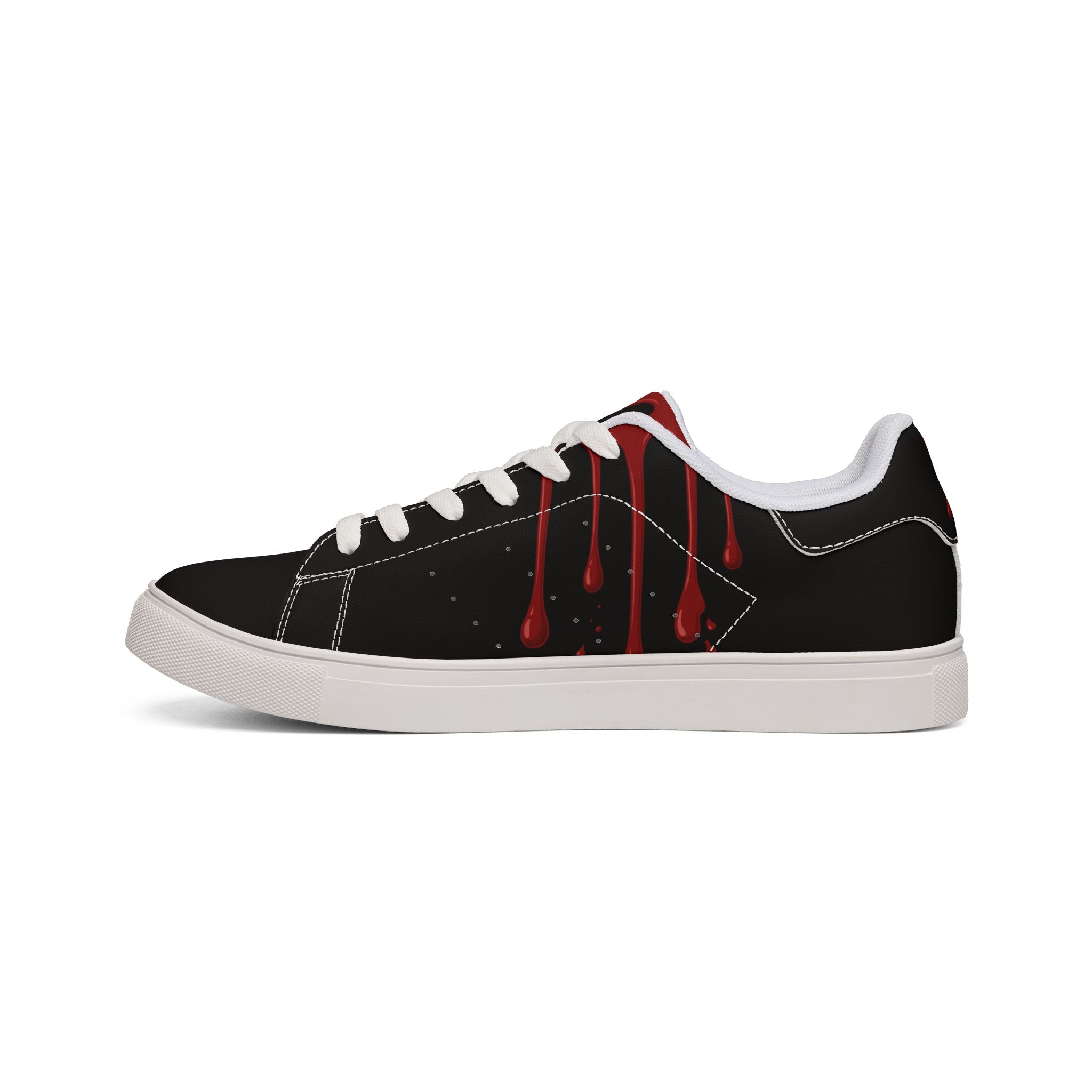 Low-Top Sneakers — Black Red Drip Graphic Leather Trainers