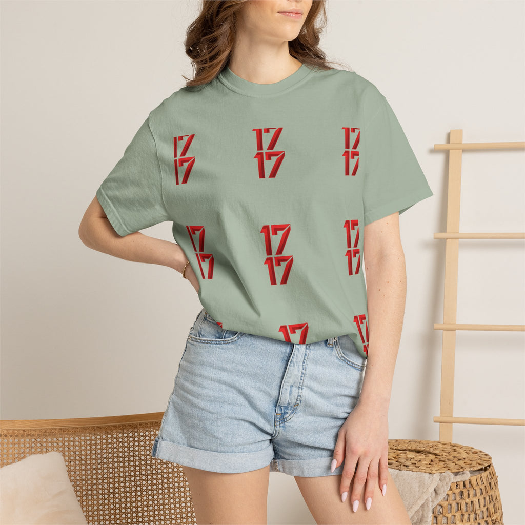 17 Pattern Graphic T-Shirt — Repeating Red Logo Tee