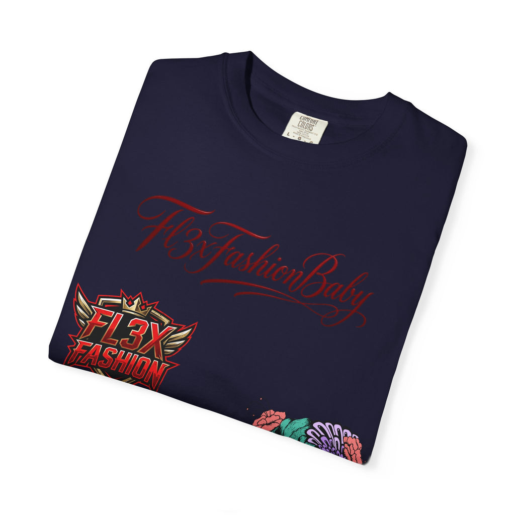 Artistic Floral Portrait T-Shirt — 'Fl3xFashionBaby' Graphic Tee