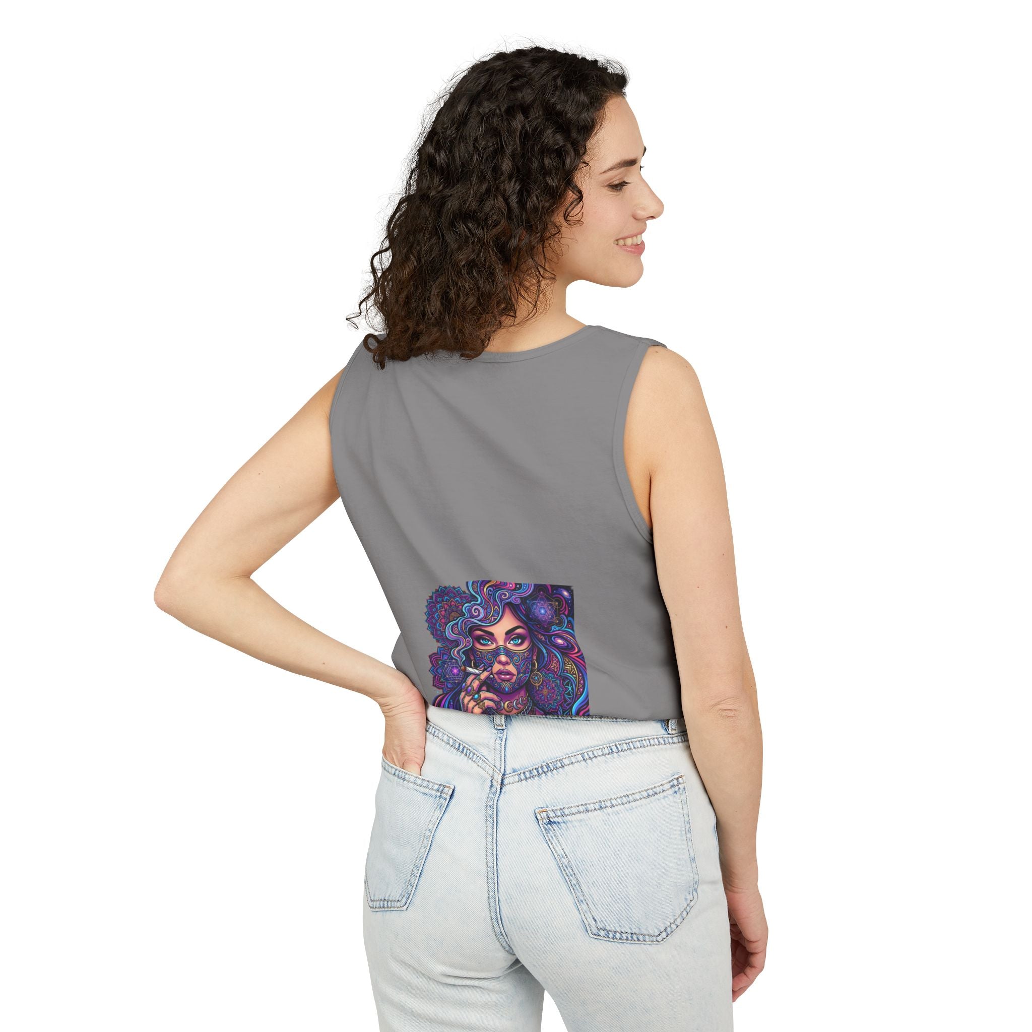 Graphic Tank Top - Colorful Cosmic Woman Illustration