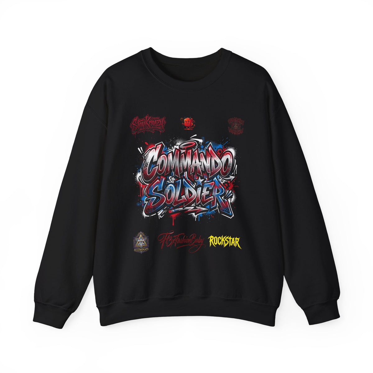 Commando Soldier Graffiti Crewneck Sweatshirt — Military Streetwear Graphic Sweatshirt