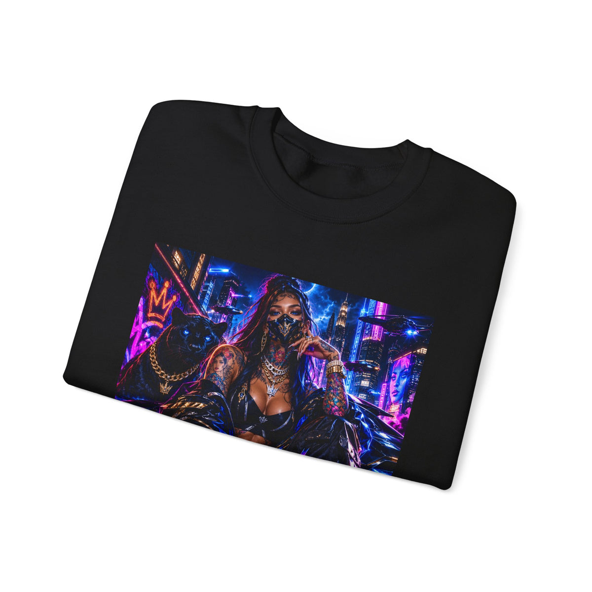 Cyberpunk Queen Crewneck Sweatshirt — Neon Futuristic Streetwear