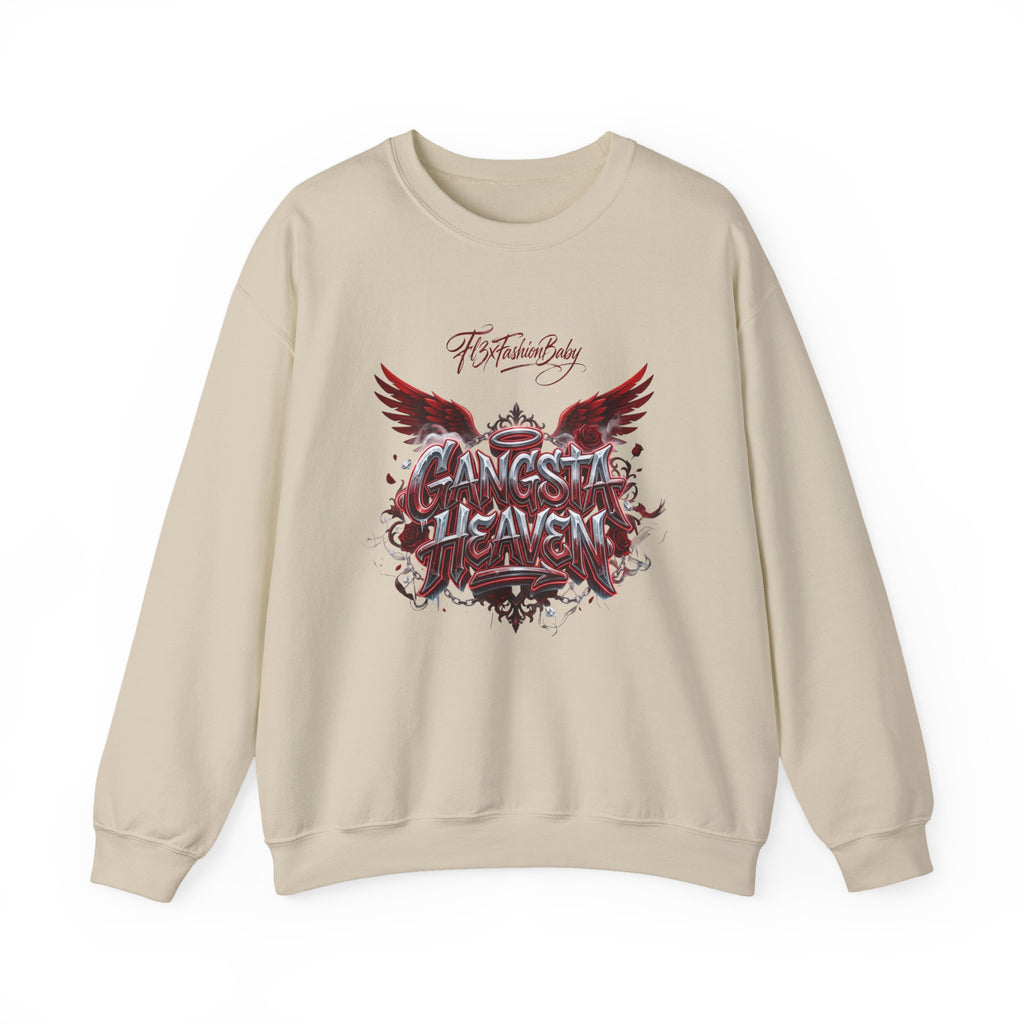 Crewneck Sweatshirt — 'Gangsta 4LsaVii' Gothic Wings Graphic