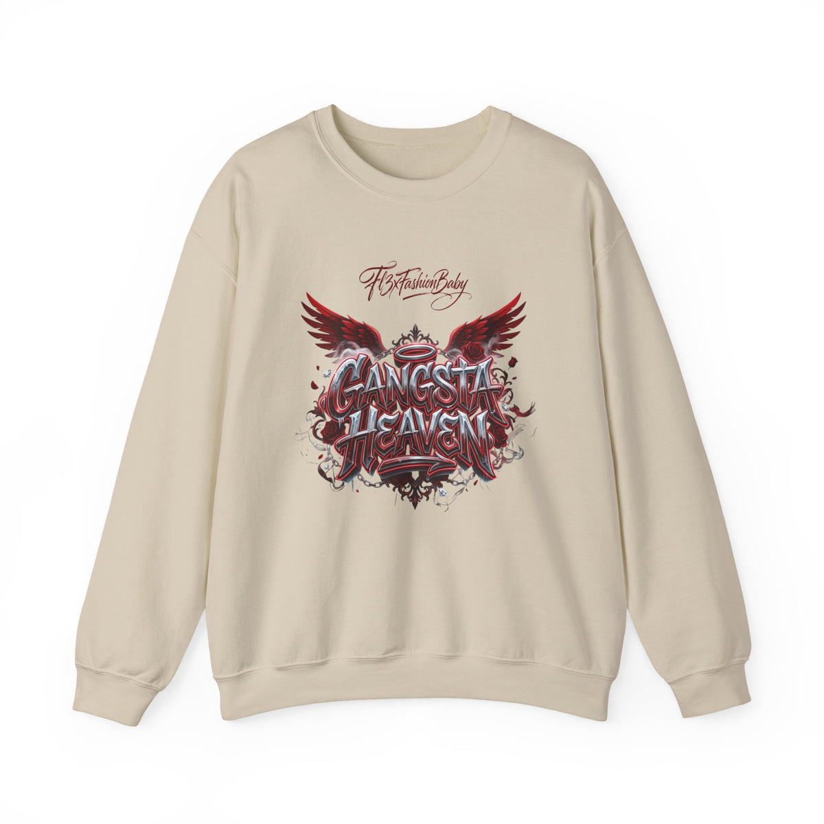 Crewneck Sweatshirt — 'Gangsta 4LsaVii' Gothic Wings Graphic