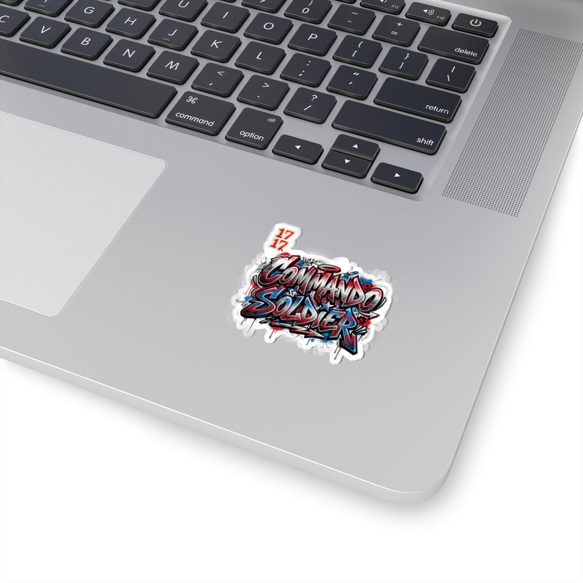 Commando Soldier Graffiti Sticker — Red, White & Blue Urban Vinyl Kiss-Cut