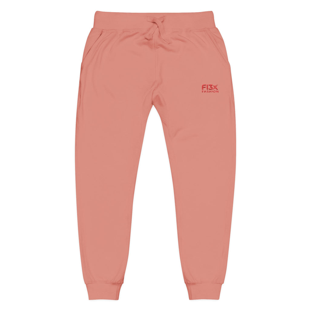 Embroidered Cozy Sweatpants — Minimal Red Logo Fleece Joggers