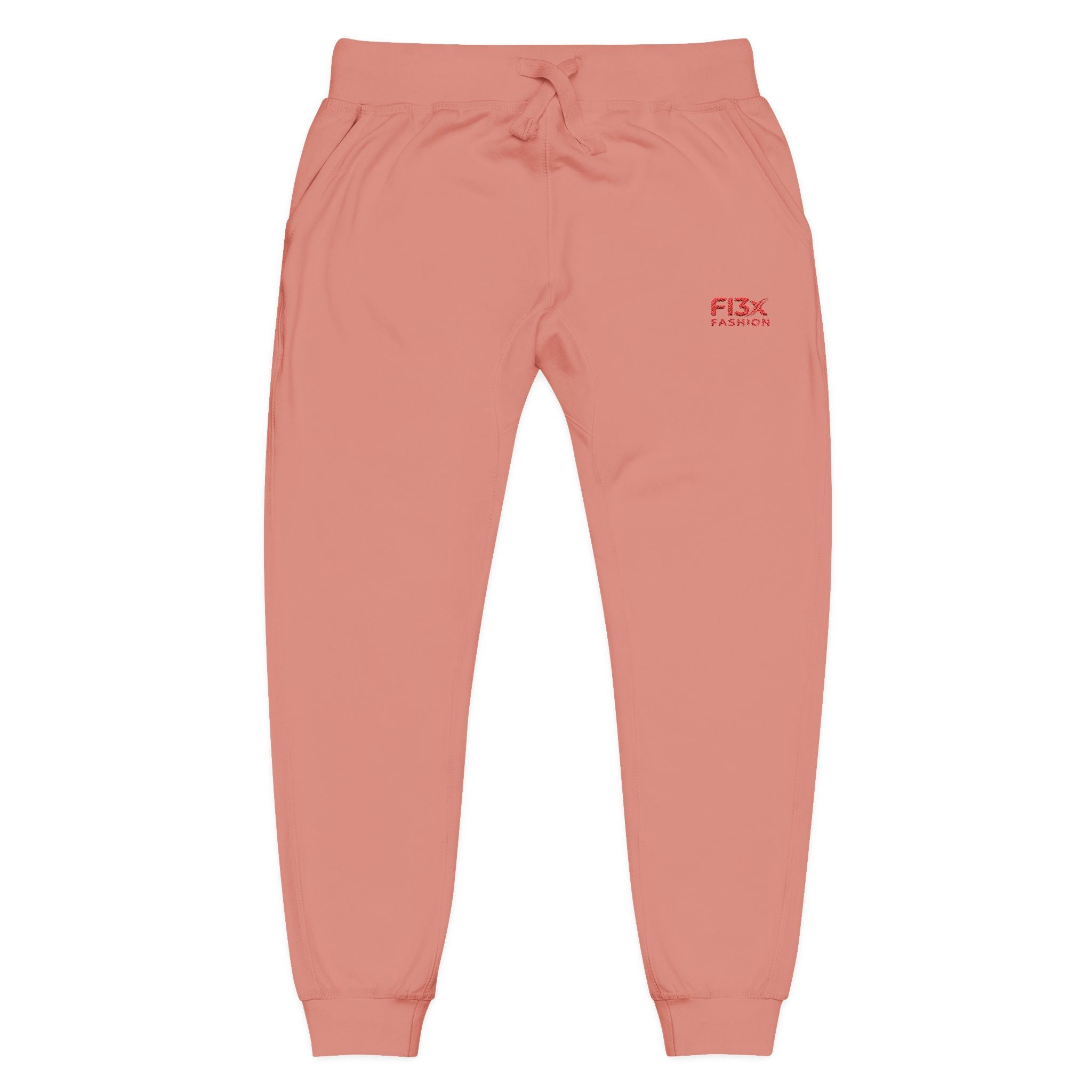 Embroidered Cozy Sweatpants — Minimal Red Logo Fleece Joggers