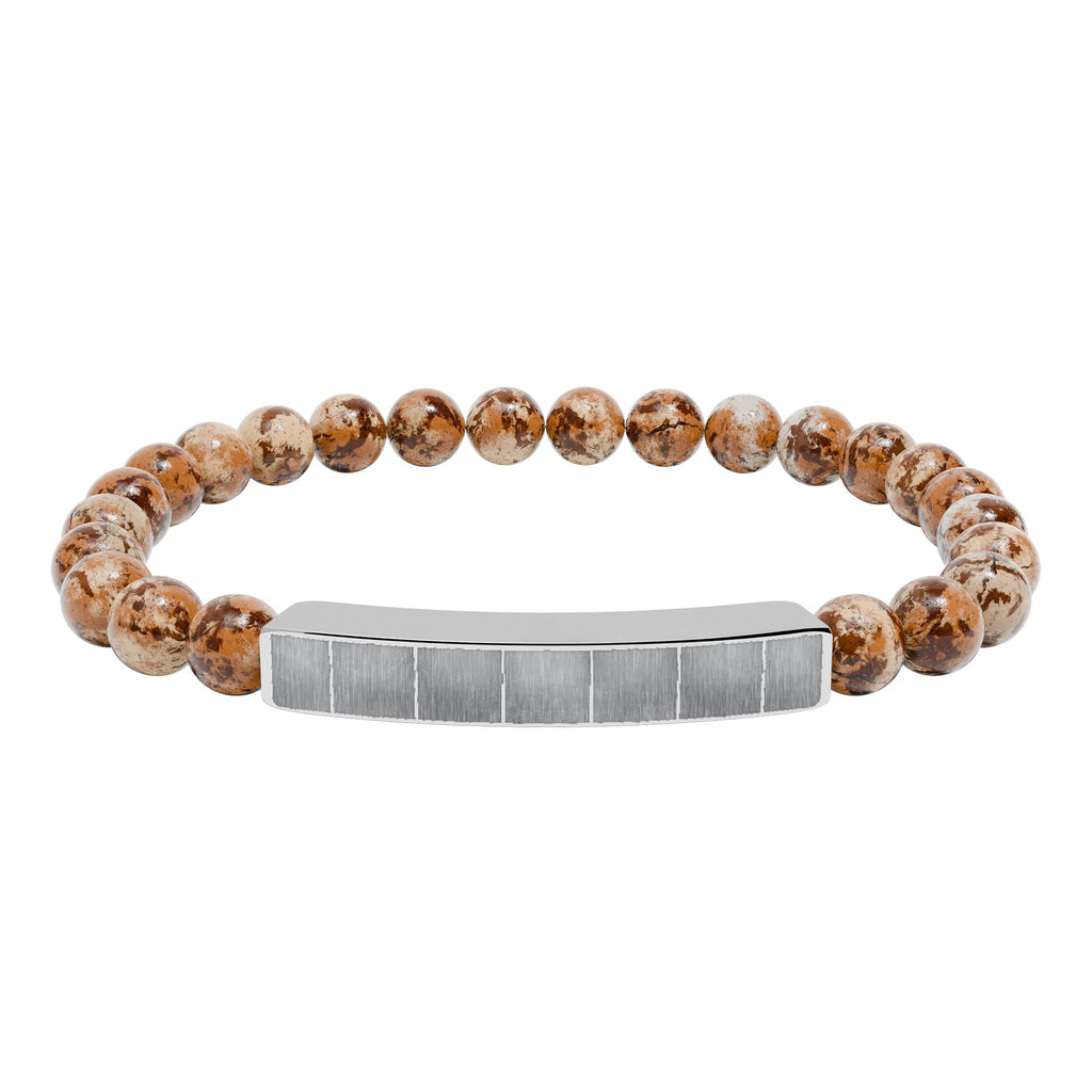 Engravable Natural Stone Bead Bracelet with Metal Bar