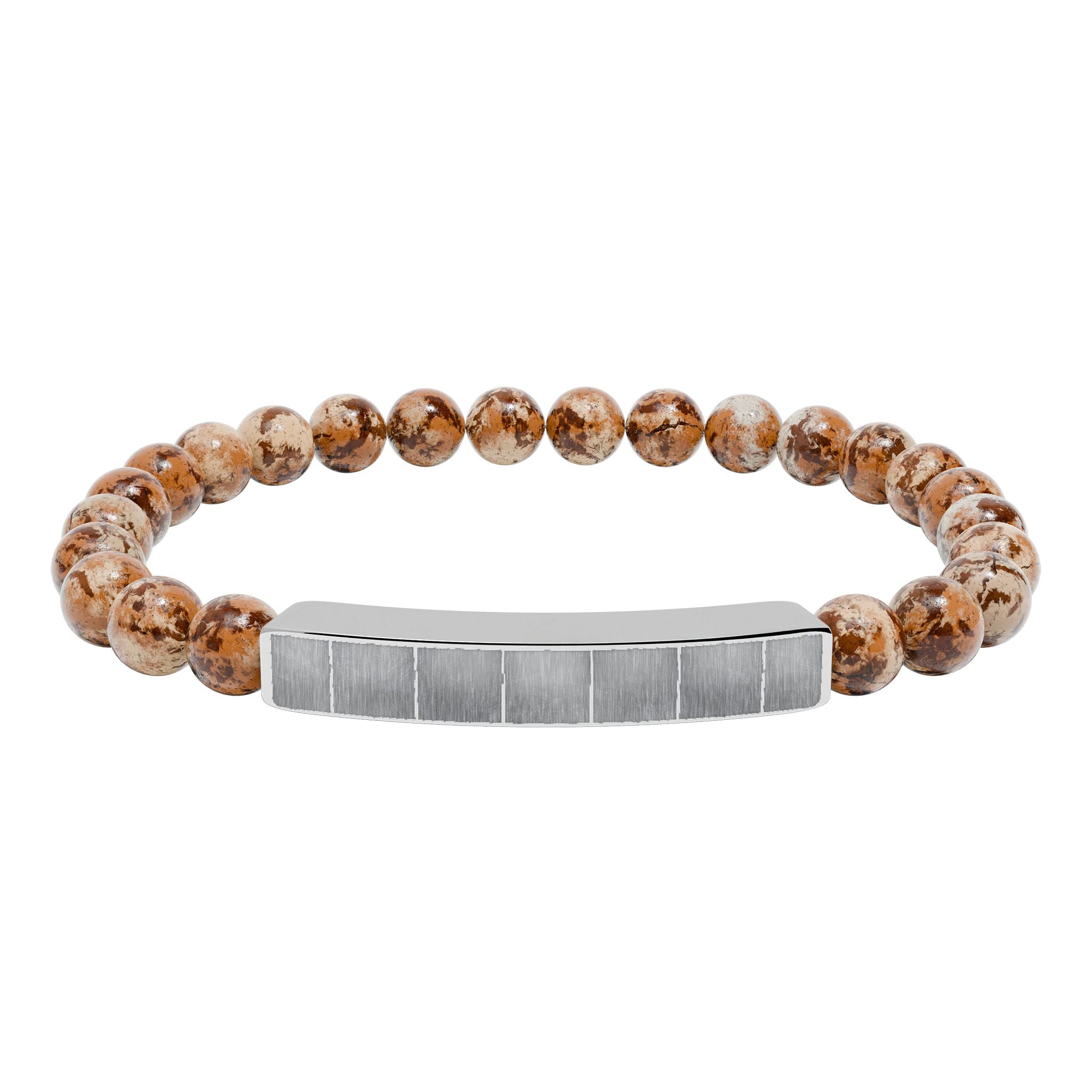 Engravable Natural Stone Bead Bracelet with Metal Bar