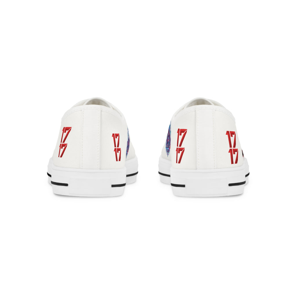 Low Top Sneakers — White Graffiti Heart & Colorful Skull Design
