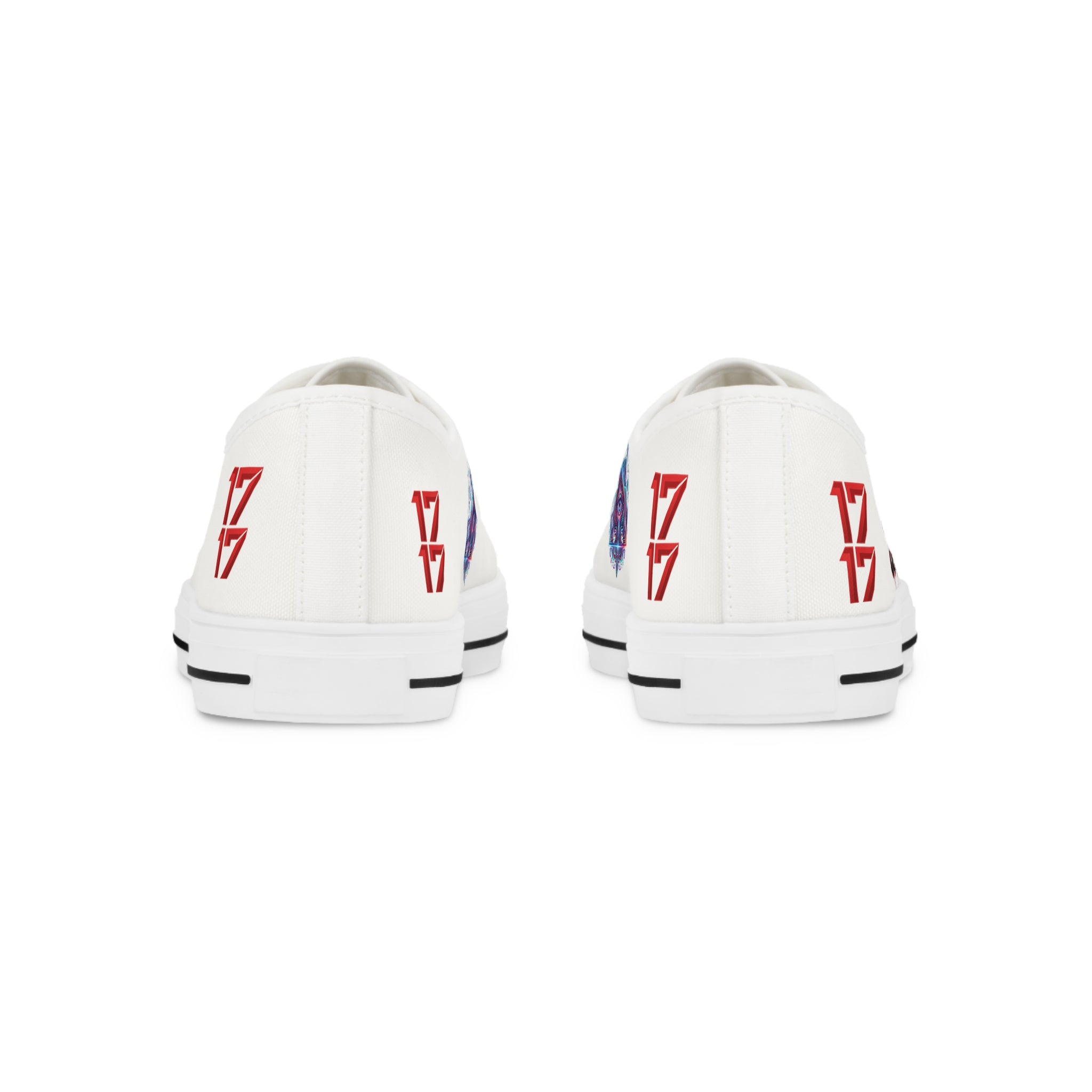 Low Top Sneakers — White Graffiti Heart & Colorful Skull Design