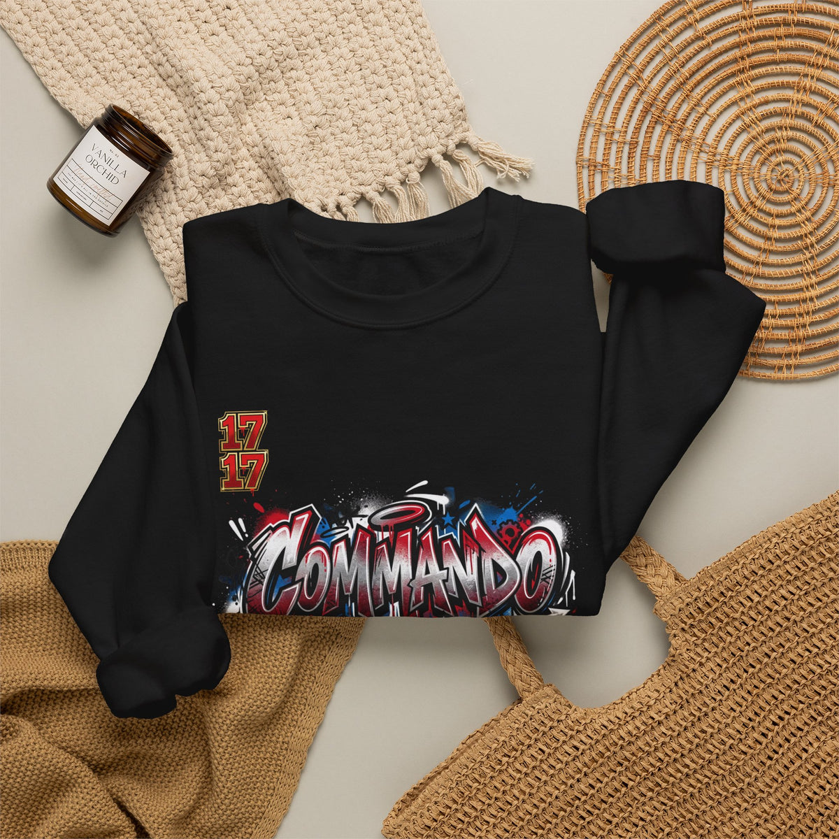 Crewneck Sweatshirt — 'Commando Soldier' Graffiti Graphic Crewneck