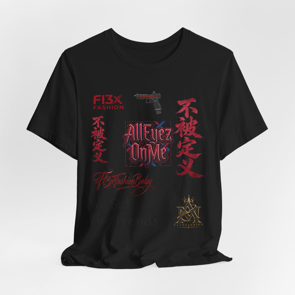 Graphic Tee — 'We Set The Trends' Streetwear T-Shirt with Asian Script & Gun Motifs