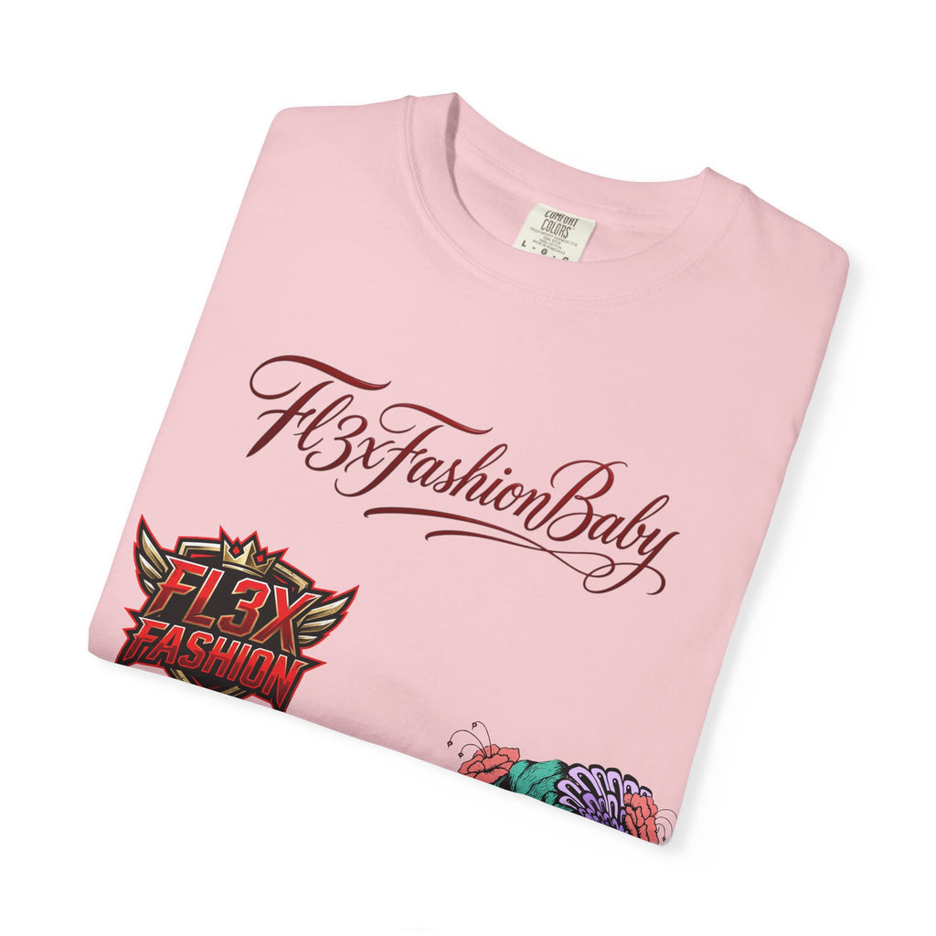 Artistic Floral Portrait T-Shirt — 'Fl3xFashionBaby' Graphic Tee