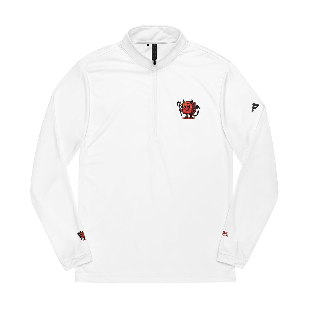 Embroidered Quarter-Zip Pullover — White adidas® Athletic Pullover with Red Floral Heart Patch