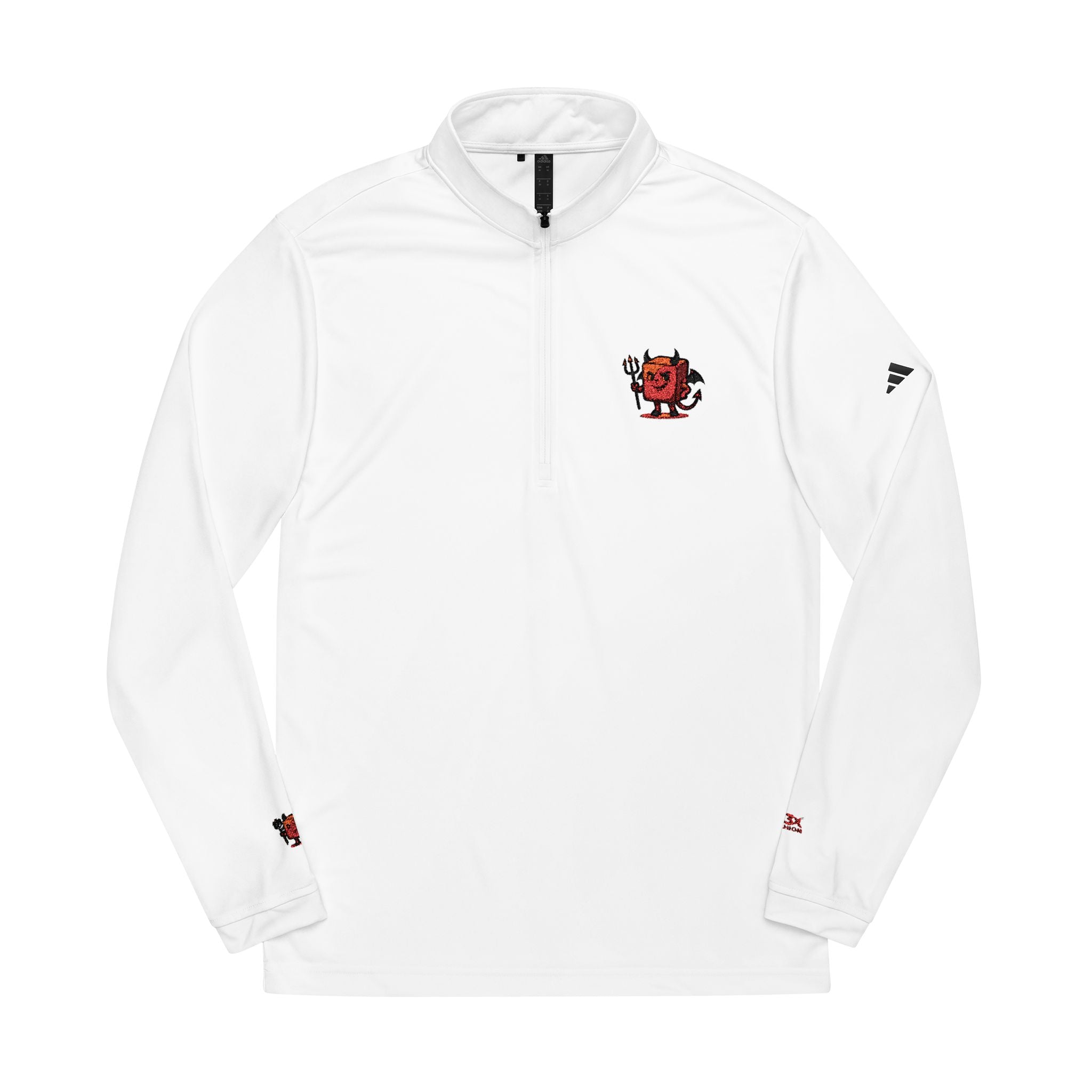 Embroidered Quarter-Zip Pullover — White adidas® Athletic Pullover with Red Floral Heart Patch