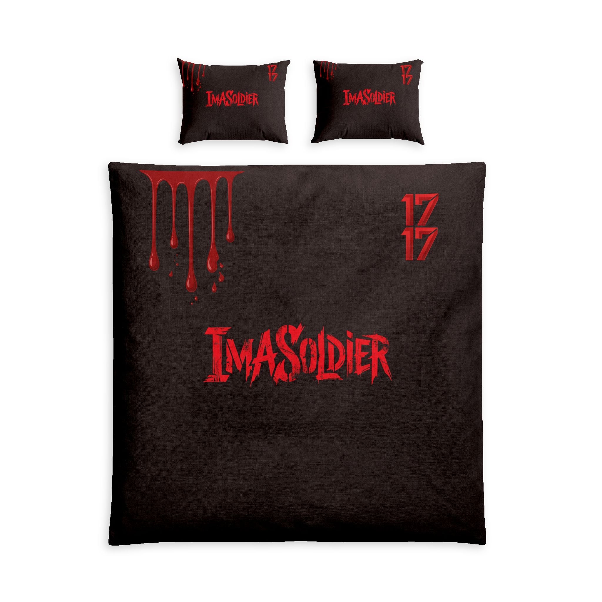 ImaSoldier Cotton Bed Set – Dark Gothic Bedding with Red Drip & ’17 ’17 Design