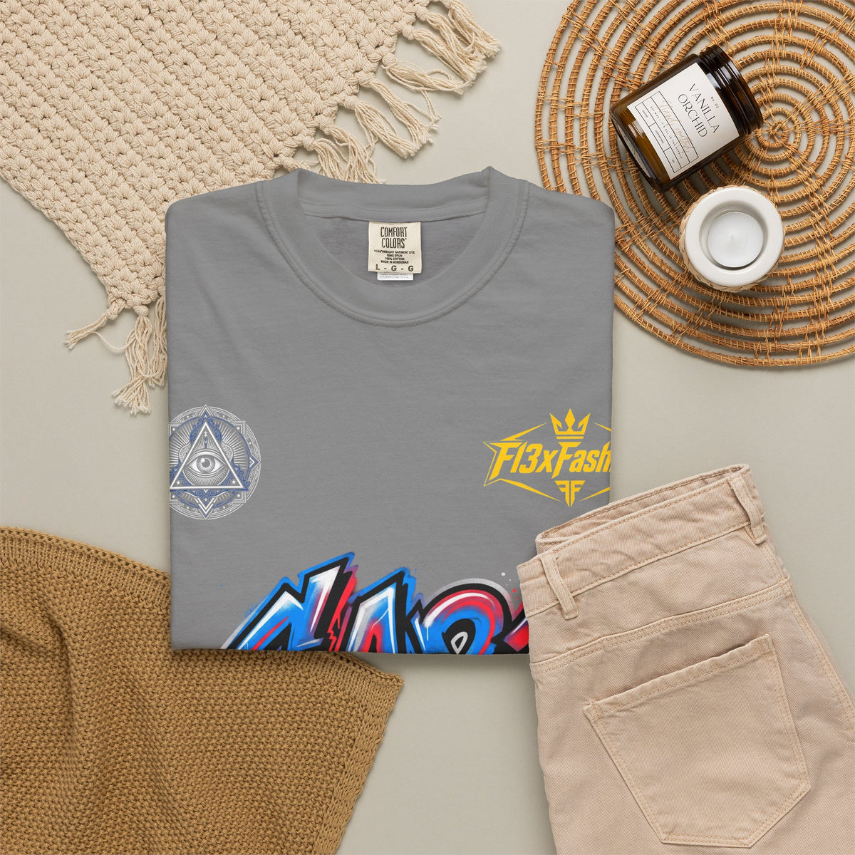 SA21 Graffiti T-Shirt — Urban Streetwear Tee with Drip Art & Tropical Patch