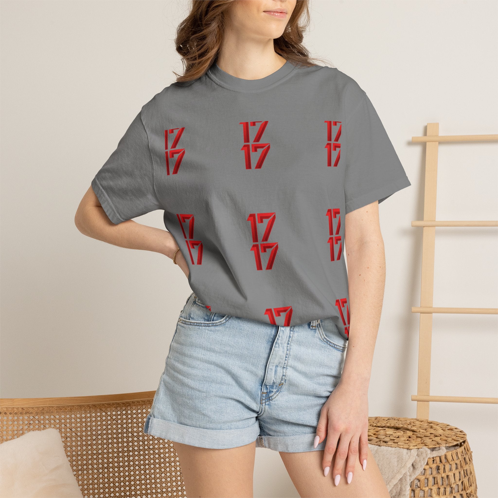 17 Pattern Graphic T-Shirt — Repeating Red Logo Tee