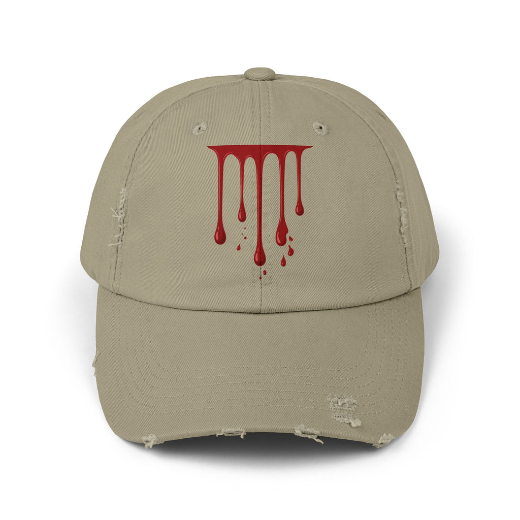 Distressed Black Cap with Red Drip Graphic – Gothic Blood Drip Hat