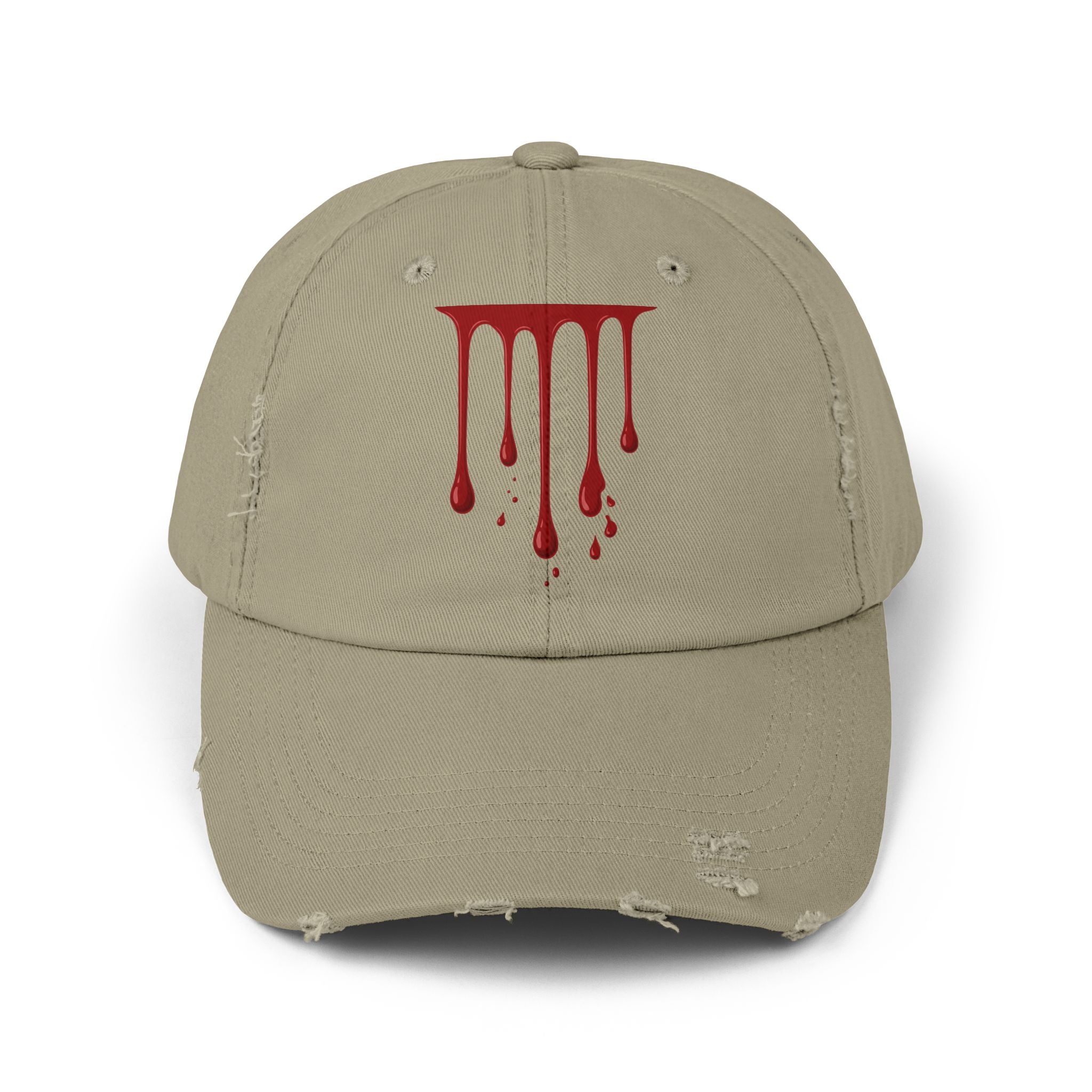 Distressed Black Cap with Red Drip Graphic – Gothic Blood Drip Hat