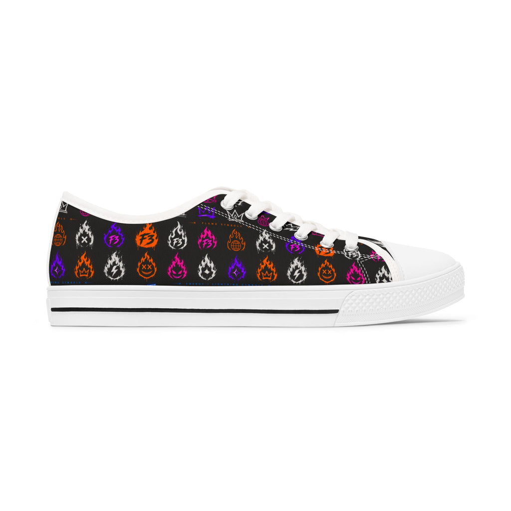 Women's Low Top Sneakers — Colorful Flaming Teardrop Pattern on Black