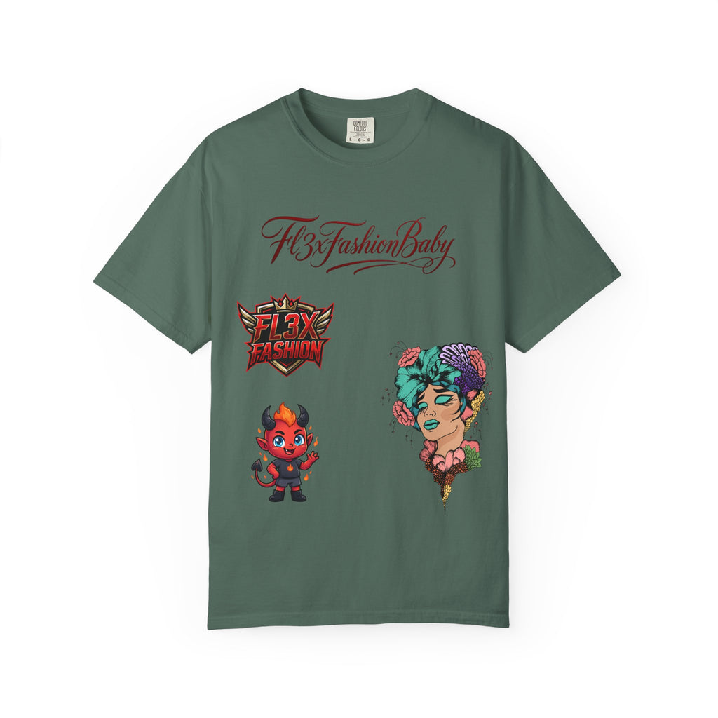 Artistic Floral Portrait T-Shirt — 'Fl3xFashionBaby' Graphic Tee