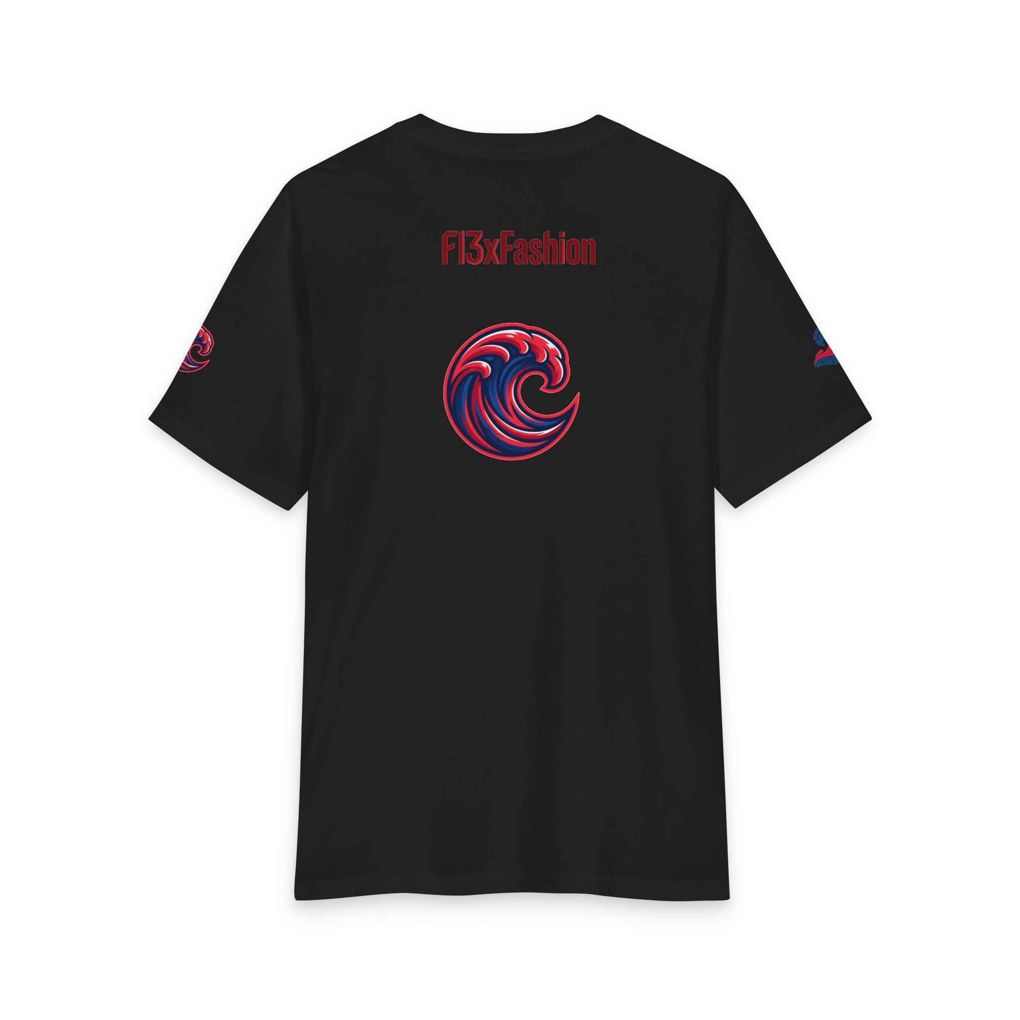 Graphic Tee — 'F13x Fashion' Red & Blue Wave Art T-Shirt