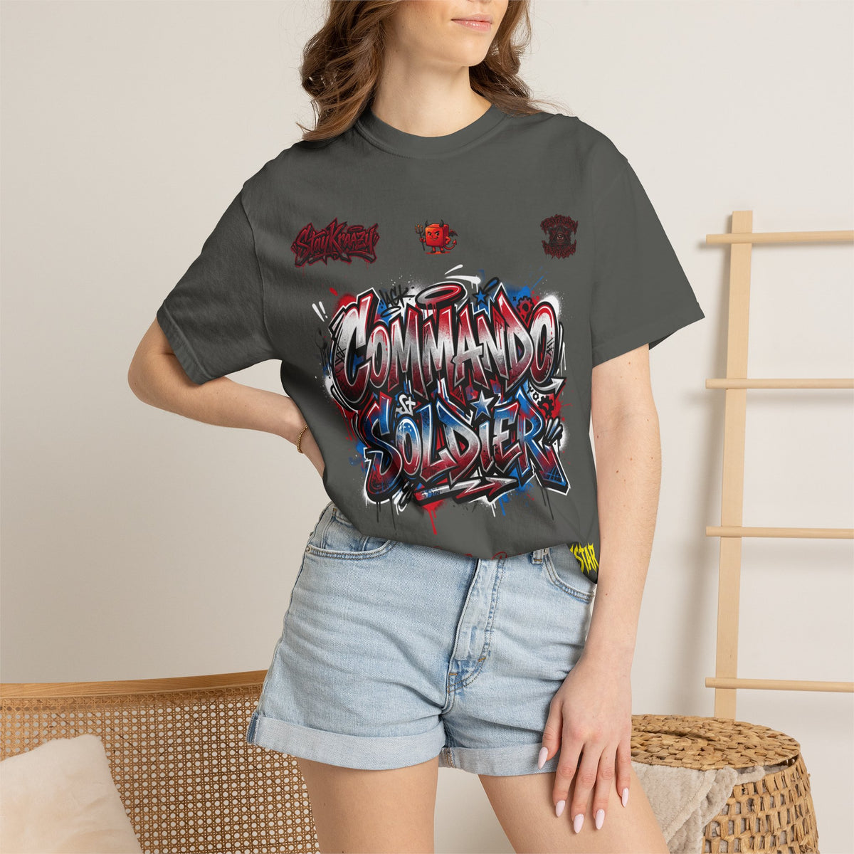 Commando Soldier Graphic T-Shirt — Streetwear Graffiti Design