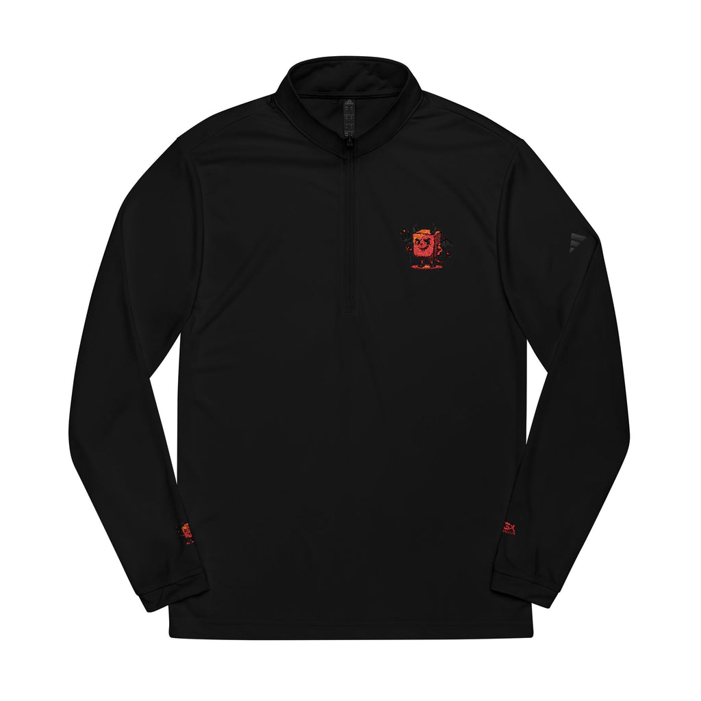 Embroidered Quarter-Zip Pullover — White adidas® Athletic Pullover with Red Floral Heart Patch