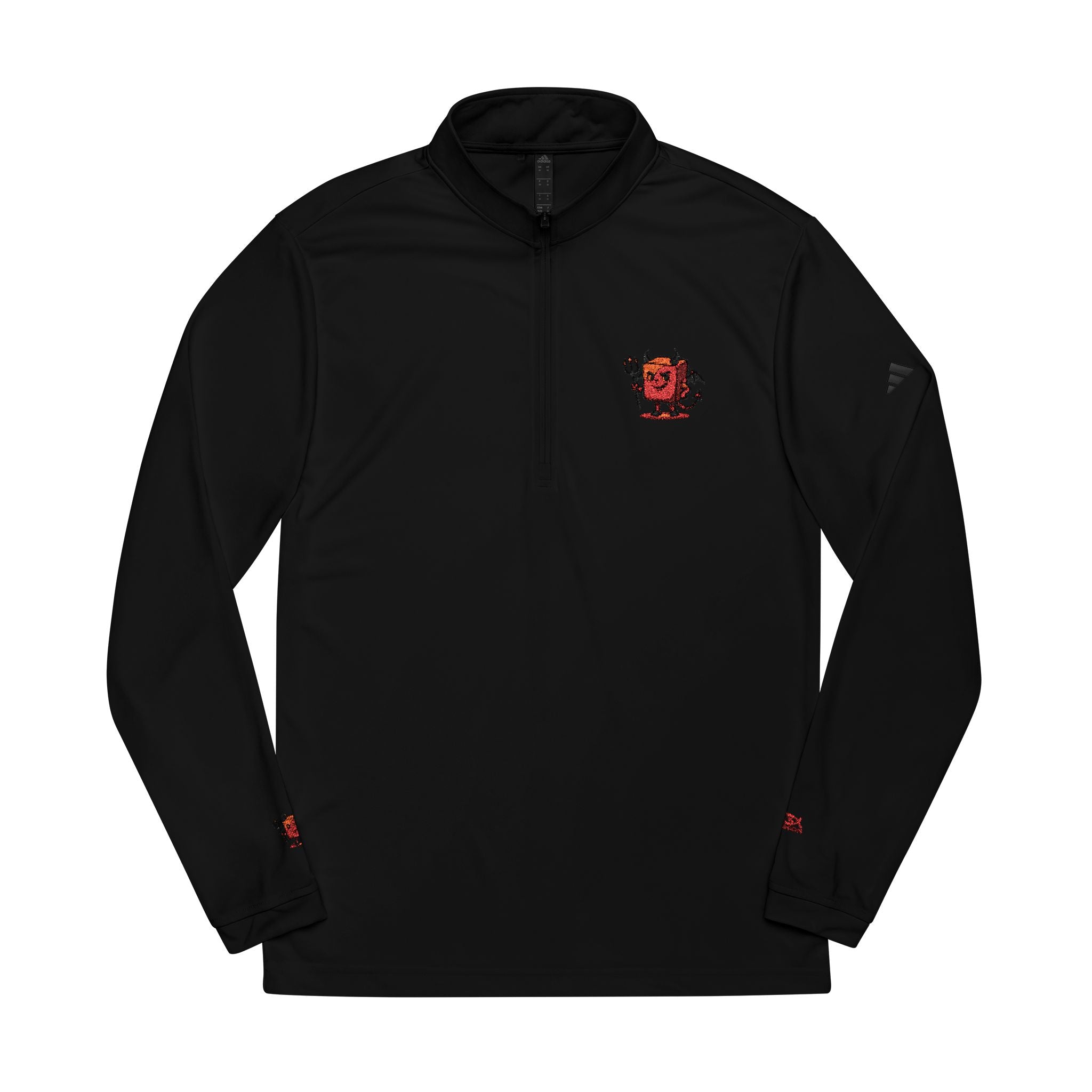 Embroidered Quarter-Zip Pullover — White adidas® Athletic Pullover with Red Floral Heart Patch