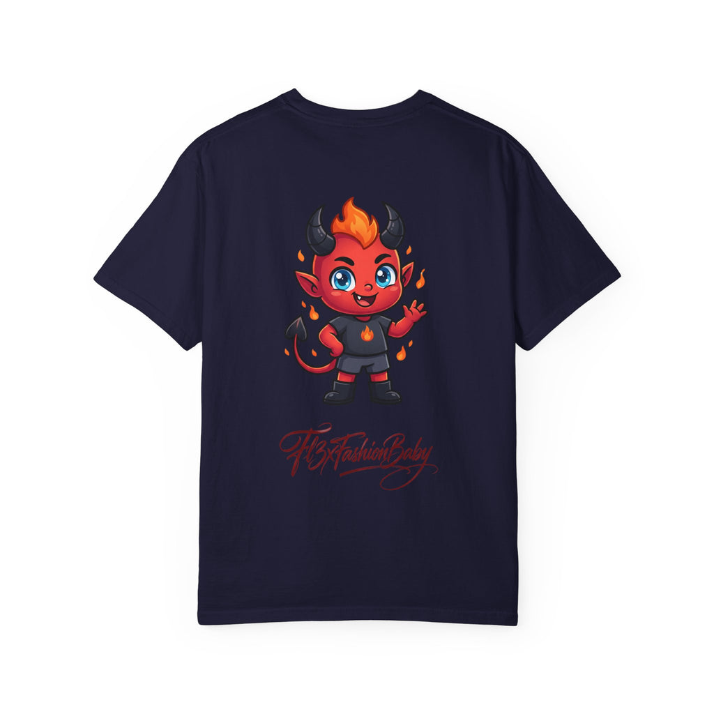 Devil Baby Graphic T-Shirt — Cute Red Demon Cartoon Tee with "FBfashionBaby" Script