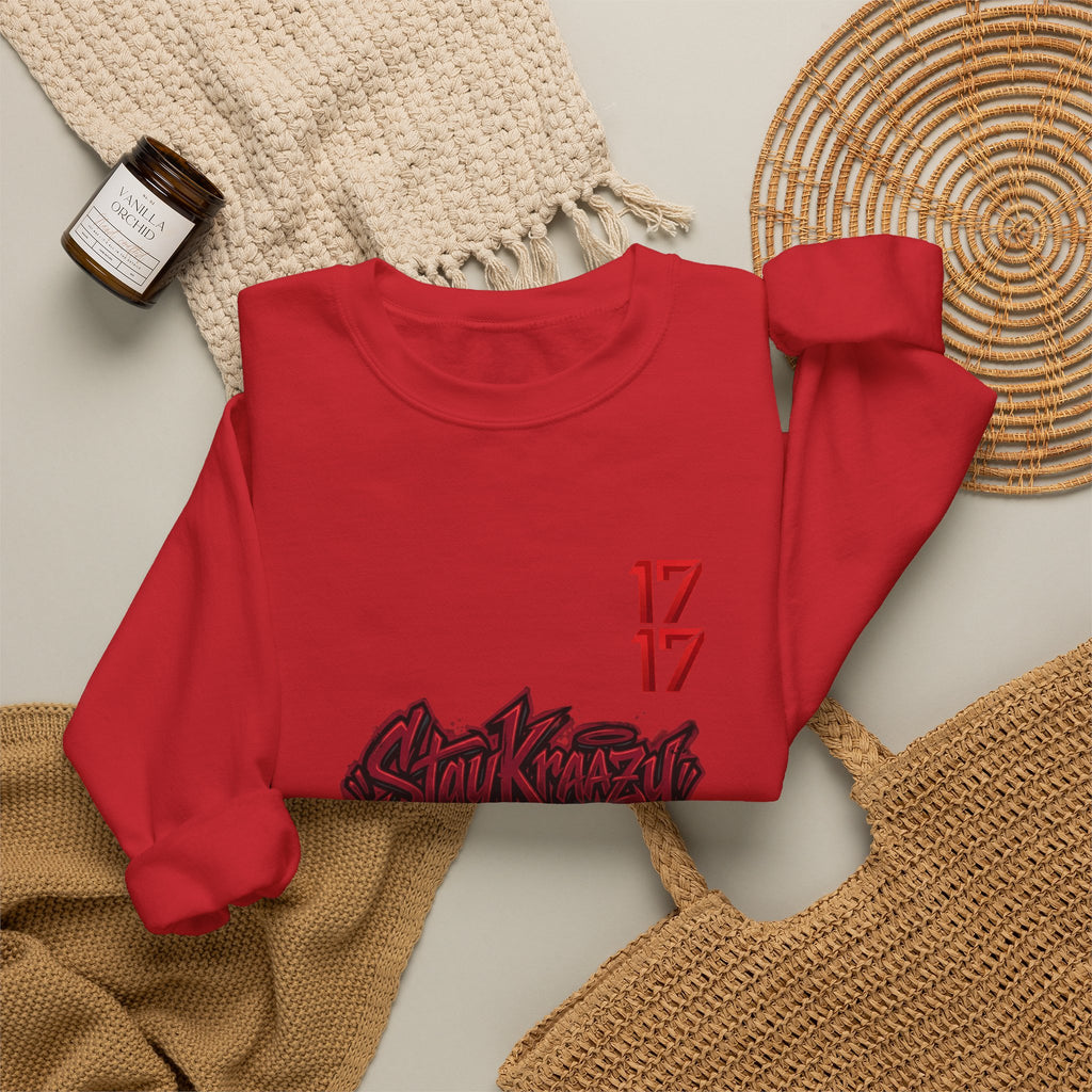 Streetwear Crewneck Sweatshirt — Graffiti 'Stay Krazy' Design with 17/17 Sleeve Accents
