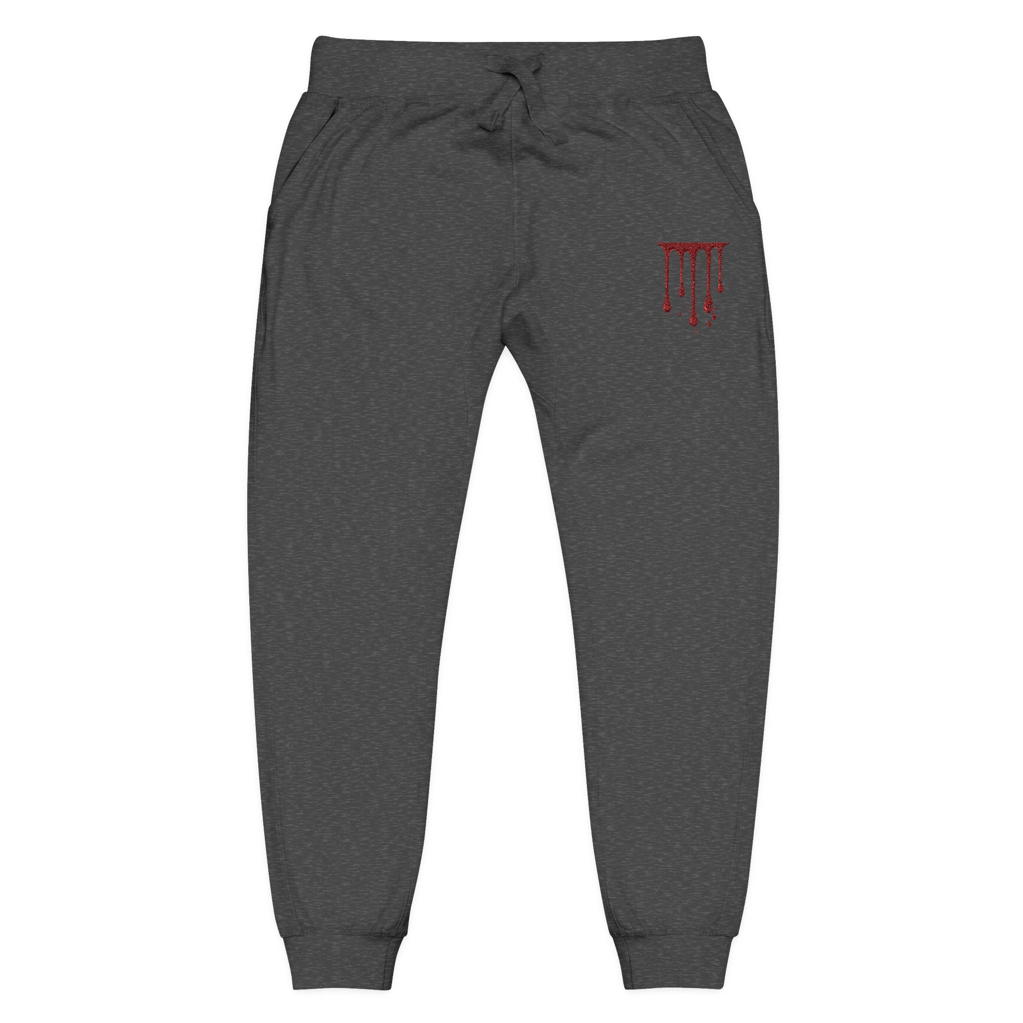 Embroidered Drip Horror Sweatpants — White Fleece Joggers