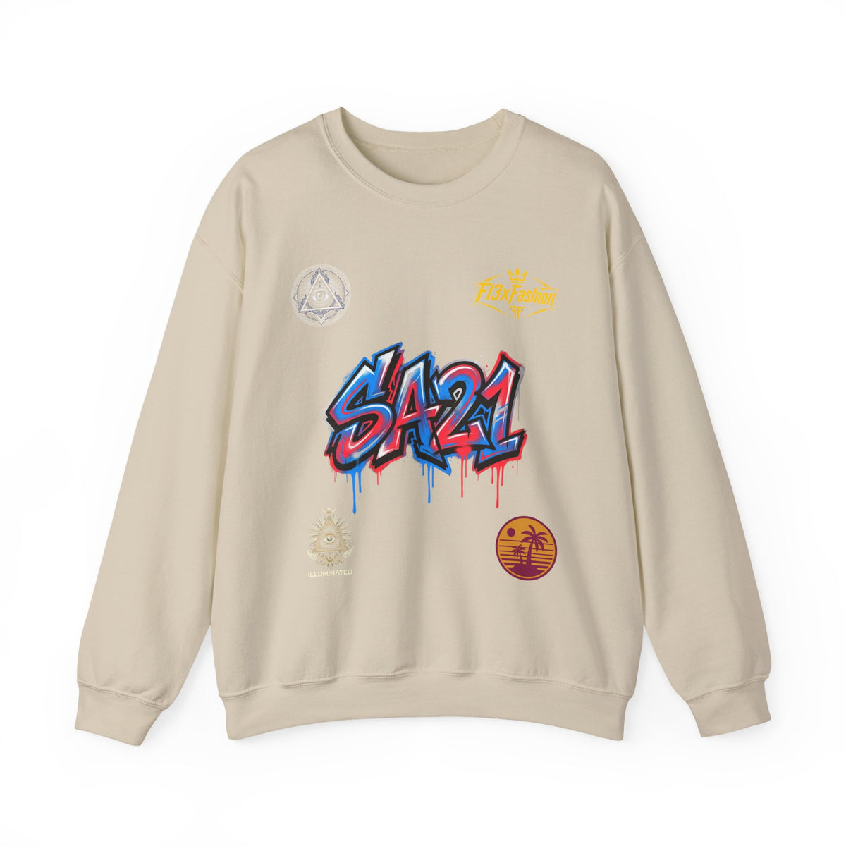 Graffiti 'SA21' Crewneck Sweatshirt – Urban Streetwear Graphic Pullover