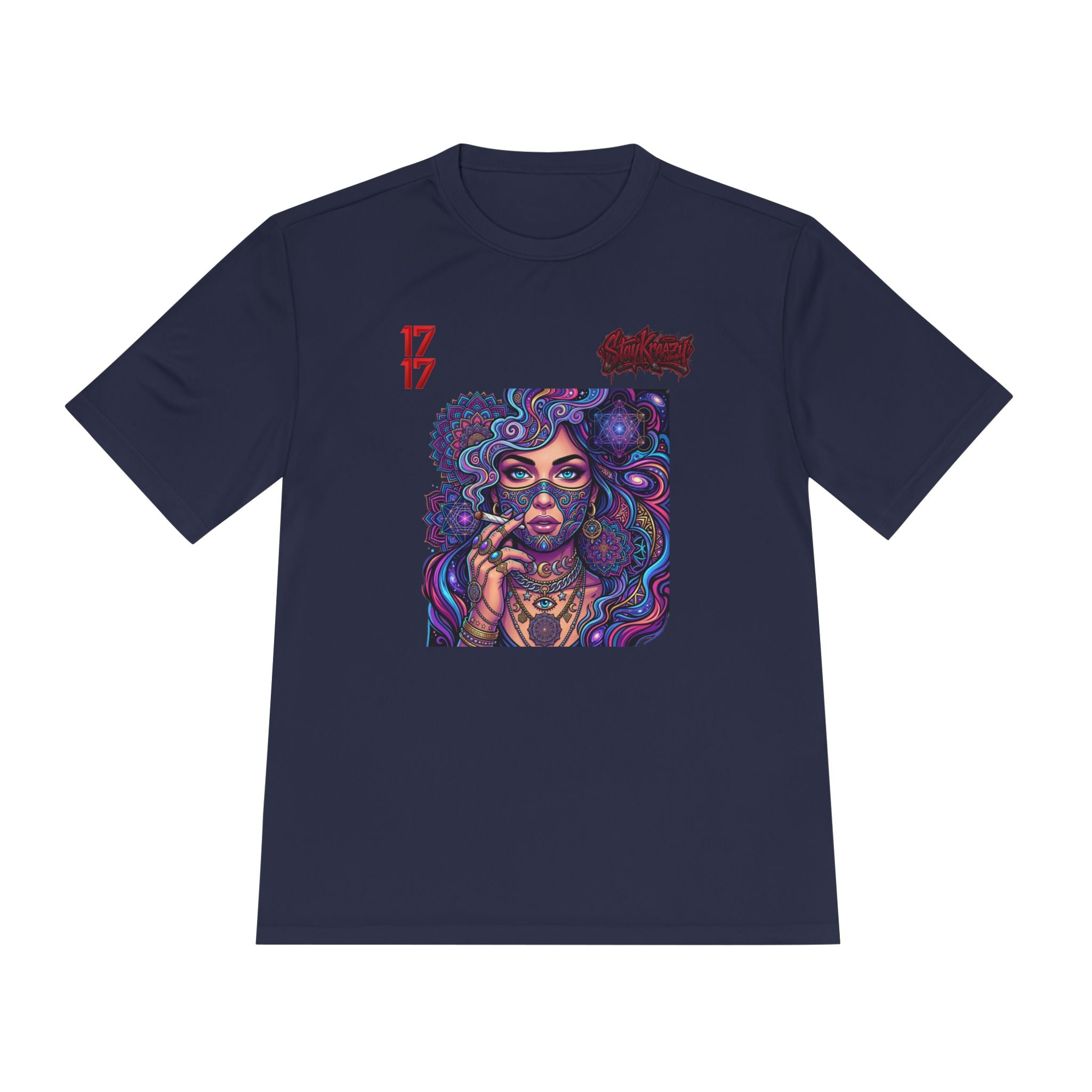 Psychedelic Woman Graphic Tee — Retro Cosmic Portrait Moisture‑Wicking Shirt