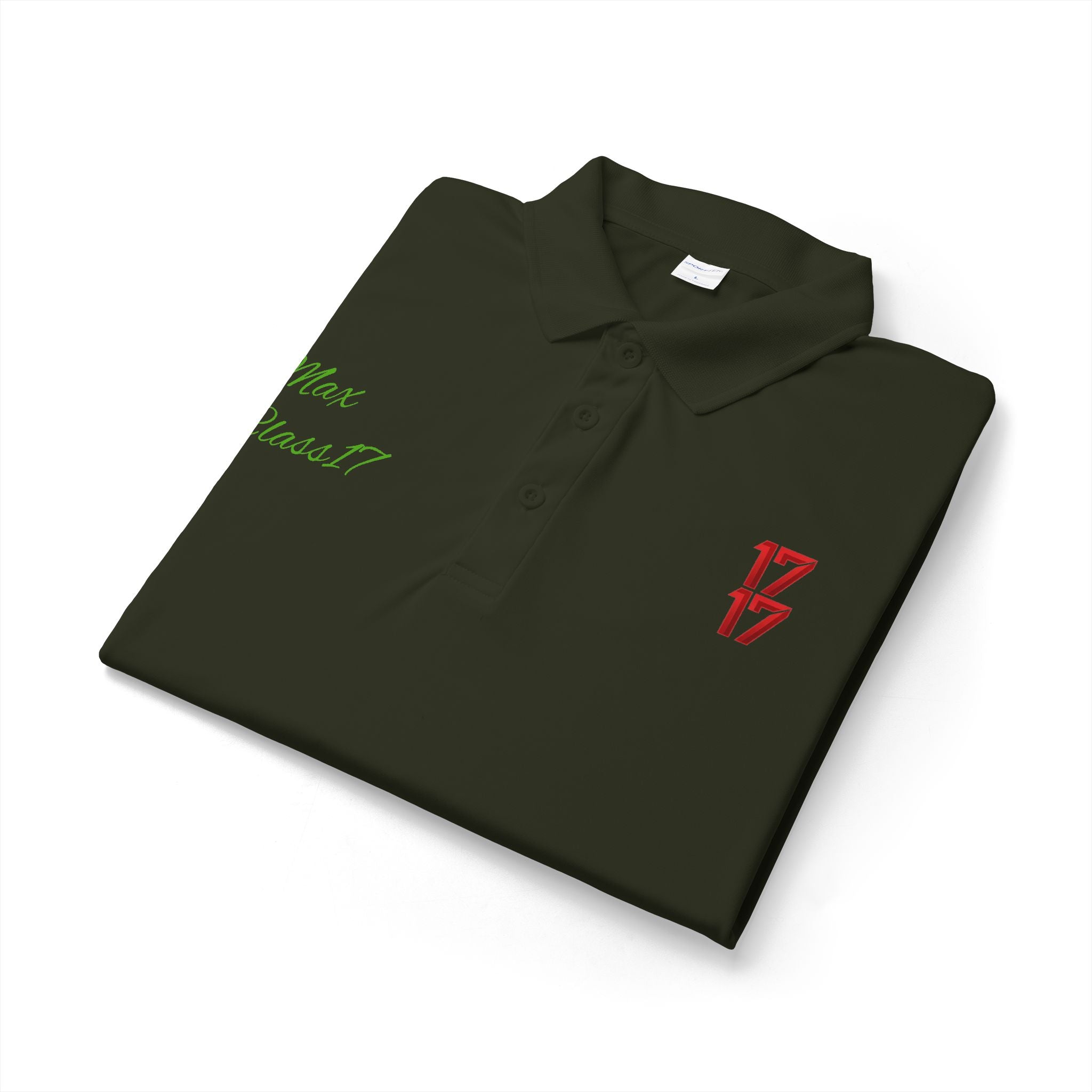 Embroidered 17/17 Polo Shirt with 'Max Crew!!' Accent