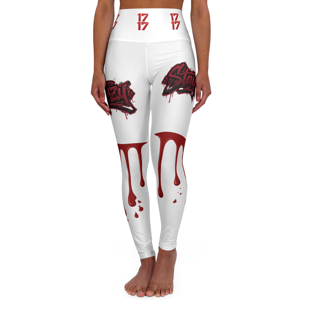 High-Waist Yoga Leggings — Dripping Blood & Graffiti Skull Graphic