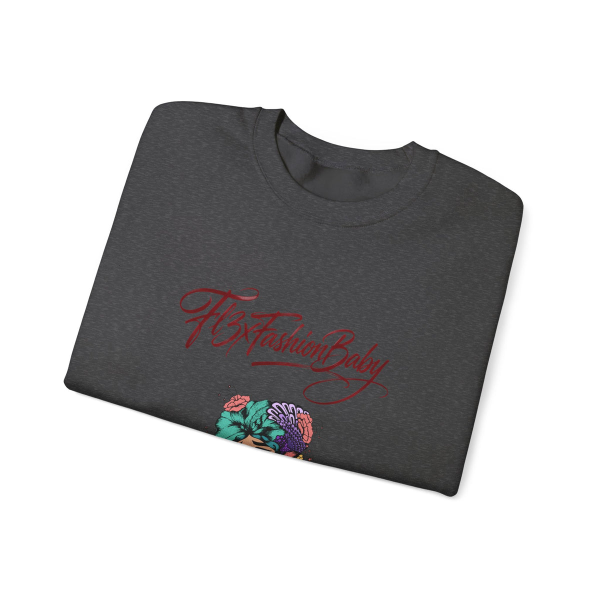 Crewneck Sweatshirt — Floral Femme Portrait “FitFashionBaby” Graphic