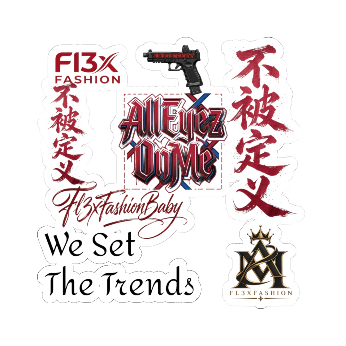Kiss-Cut Sticker Pack — 'All Eyez On Me' Streetwear Logo & Kanji Set