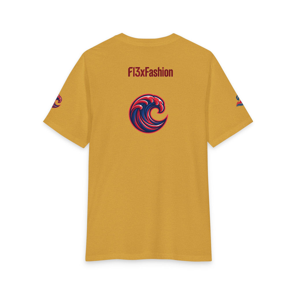 Graphic Tee — 'F13x Fashion' Red & Blue Wave Art T-Shirt