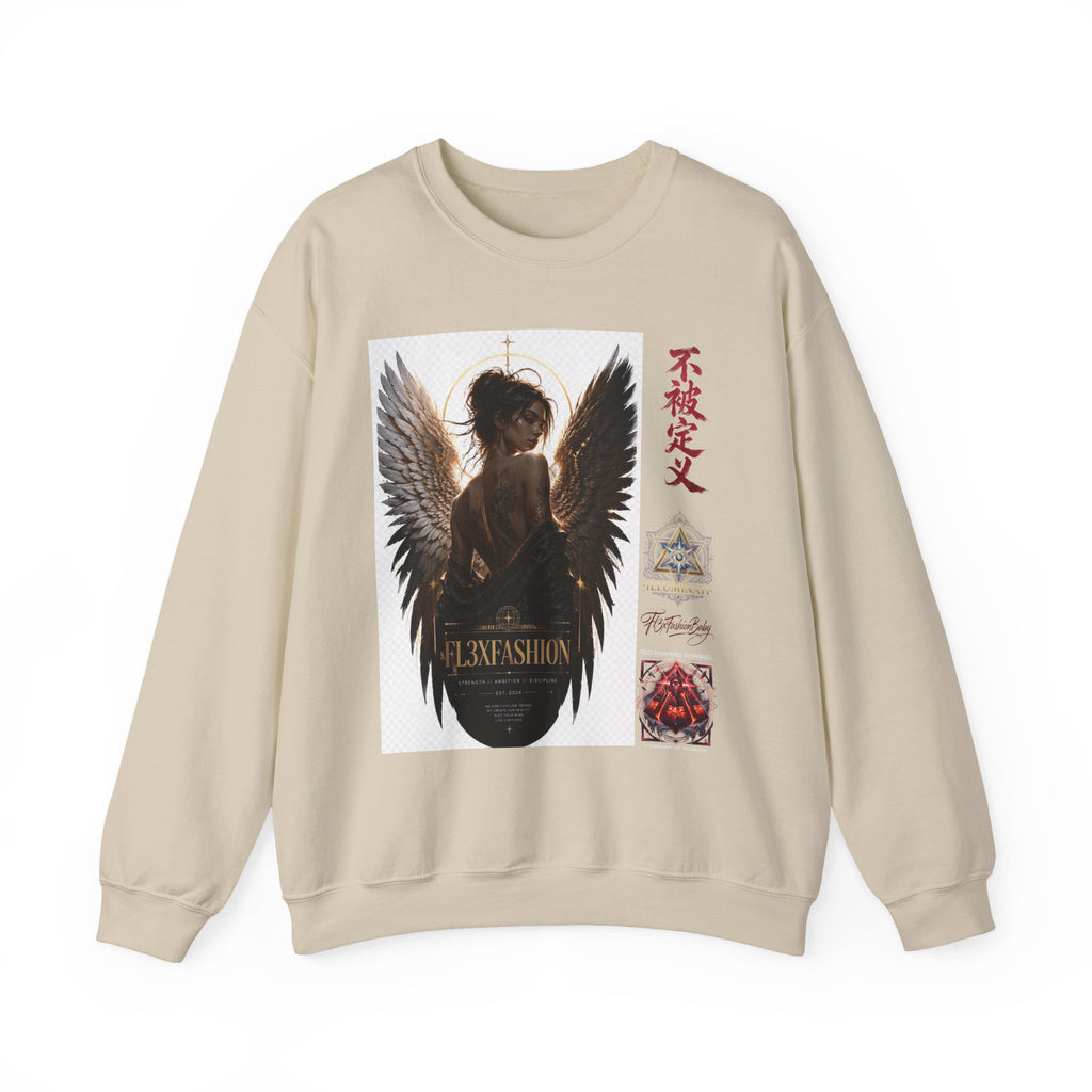 Angel Wings Graphic Sweatshirt — Dark Gothic Anime Design with Japanese Text