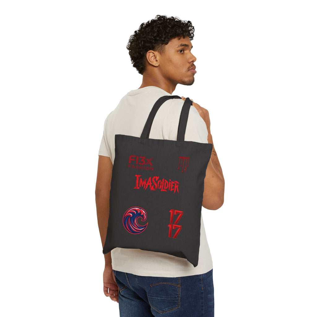 Graphic Canvas Tote Bag — 'ImaSoldier' & Emblem Print Cotton Shopper