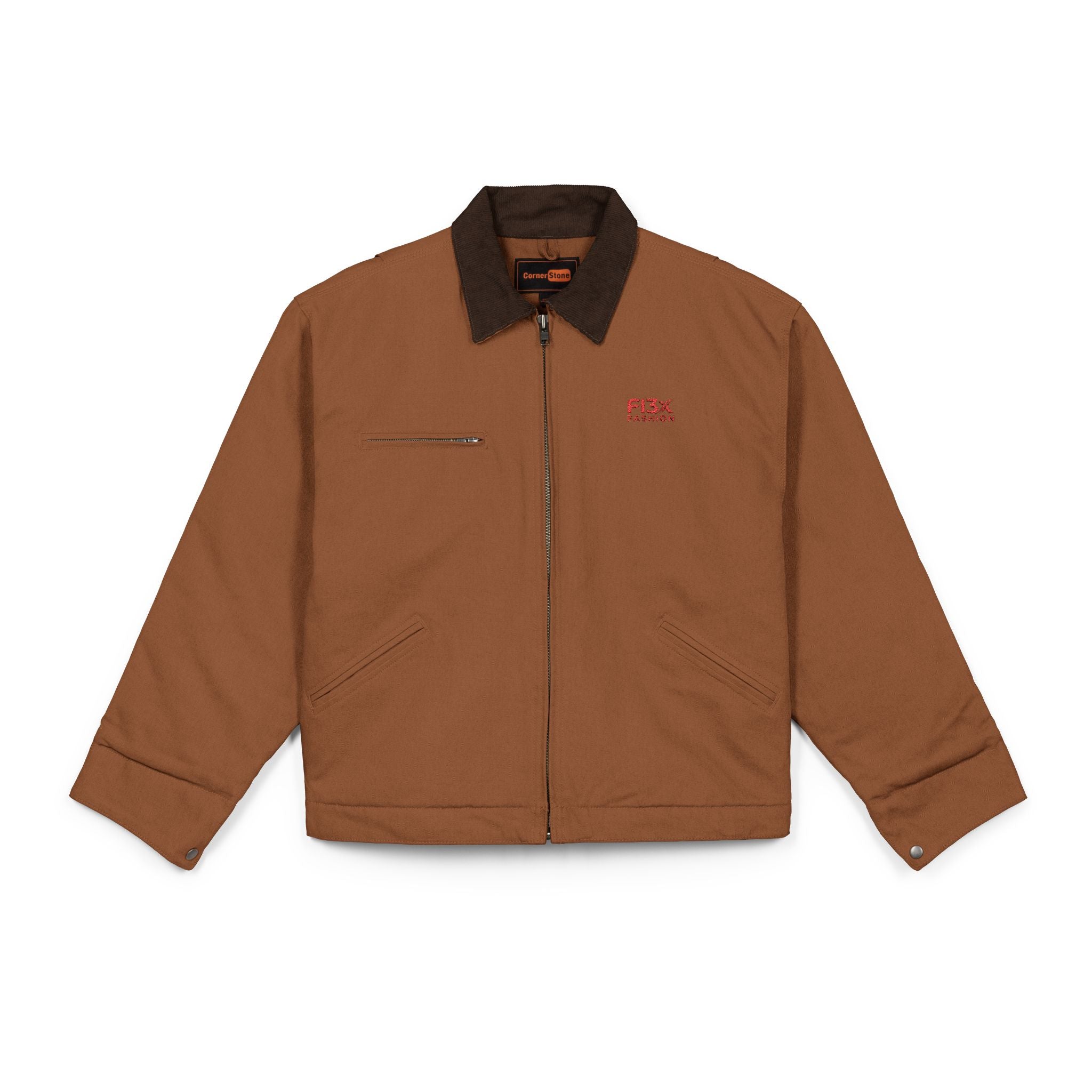Duck Cloth Work Jacket - Black Durable Carpenter Jacket with Small Red Logo